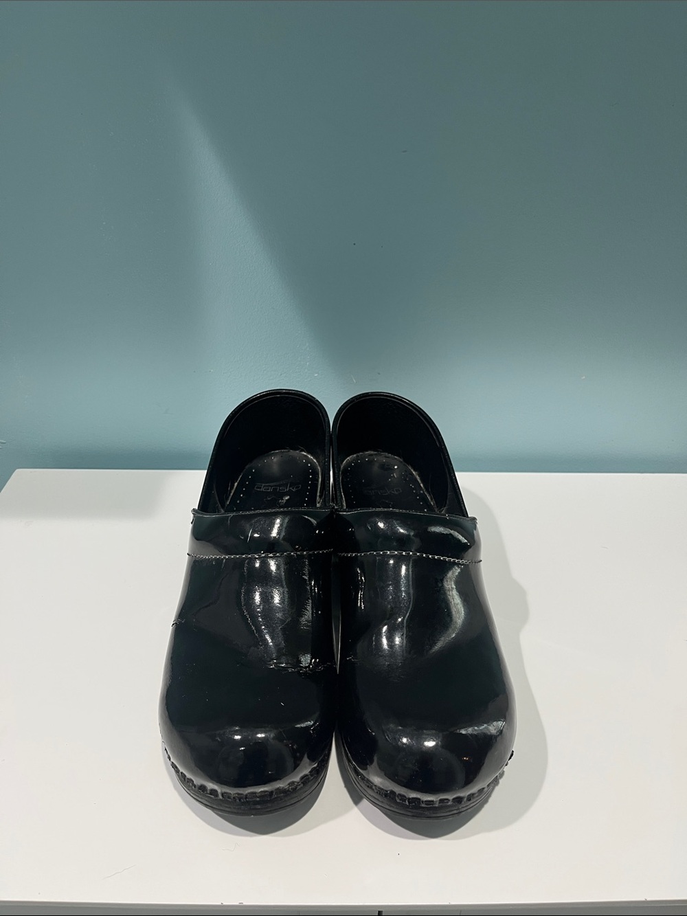 Dansko Black Patent Leather Slip-On Clogs